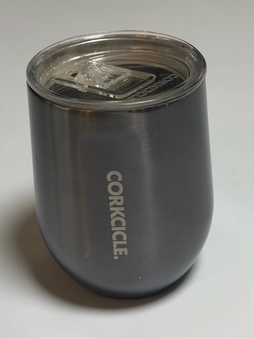 Corkcicle Gunmetal Insulated Stemless Tumbler Wine Cup with Clear Lid- 12 oz.